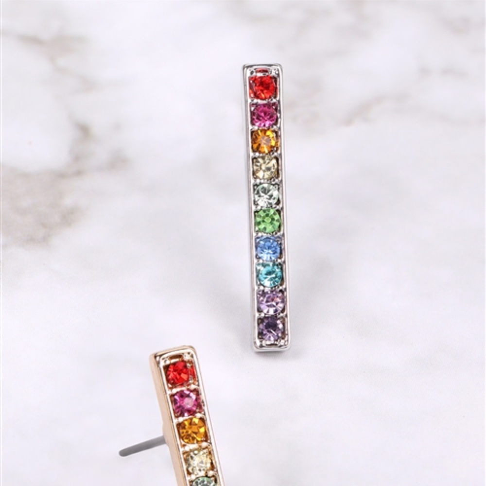 Rainbow Rhinestone bar earring's - Picture 6 of 11